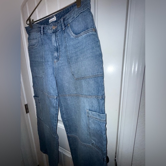 Avec Les Filles Blue Flare Wide Leg Cargo Jeans - Picture 11 of 13